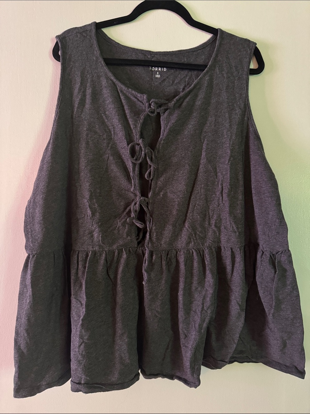 torrid Charcoal Lace-Up Peplum Tank